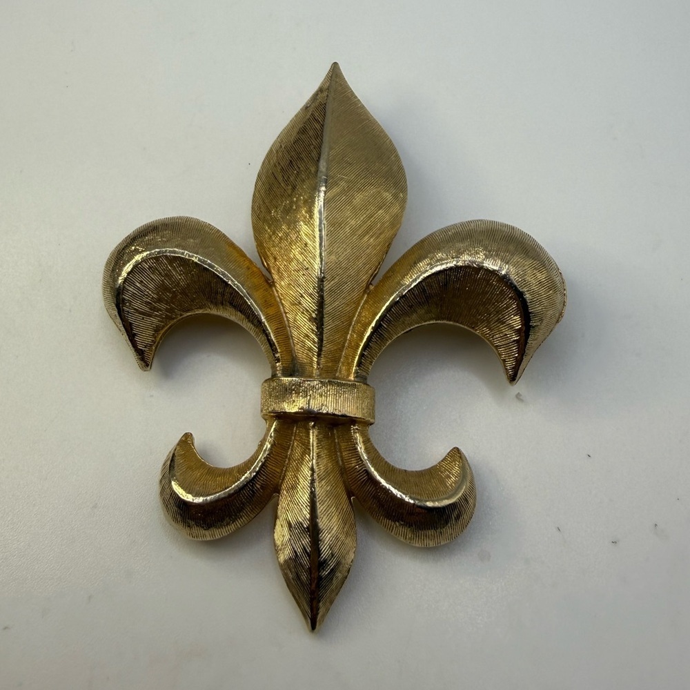 Vintage Arthur Pepper ART Gold Tone Fleur De Lis Brooch 3” Statement